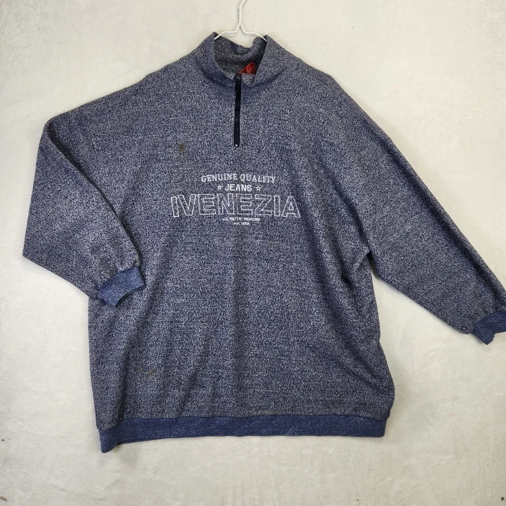 Venezia Jeans Quarter Zip Fleece Pullover Mens 2X Blue Speckled Mock Neck
